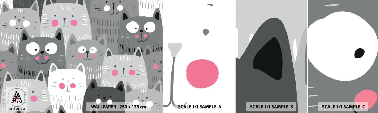 Provbit av självhäftande fototapet Deluxe Sticker - Katternas värld - För barn, Katt, Djur - 100x30 cm