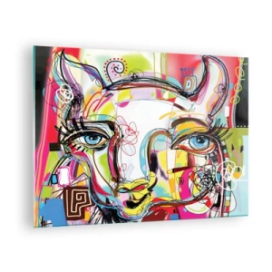 Glastavla - Bild på glas - Abstrakt bild av ett kattansikte i färgglatt konstnärligt uttryck - 70x50cm - Kattnaturens rikedom - Modern väggdekoration för vardagsrum och sovrum ARTTOR