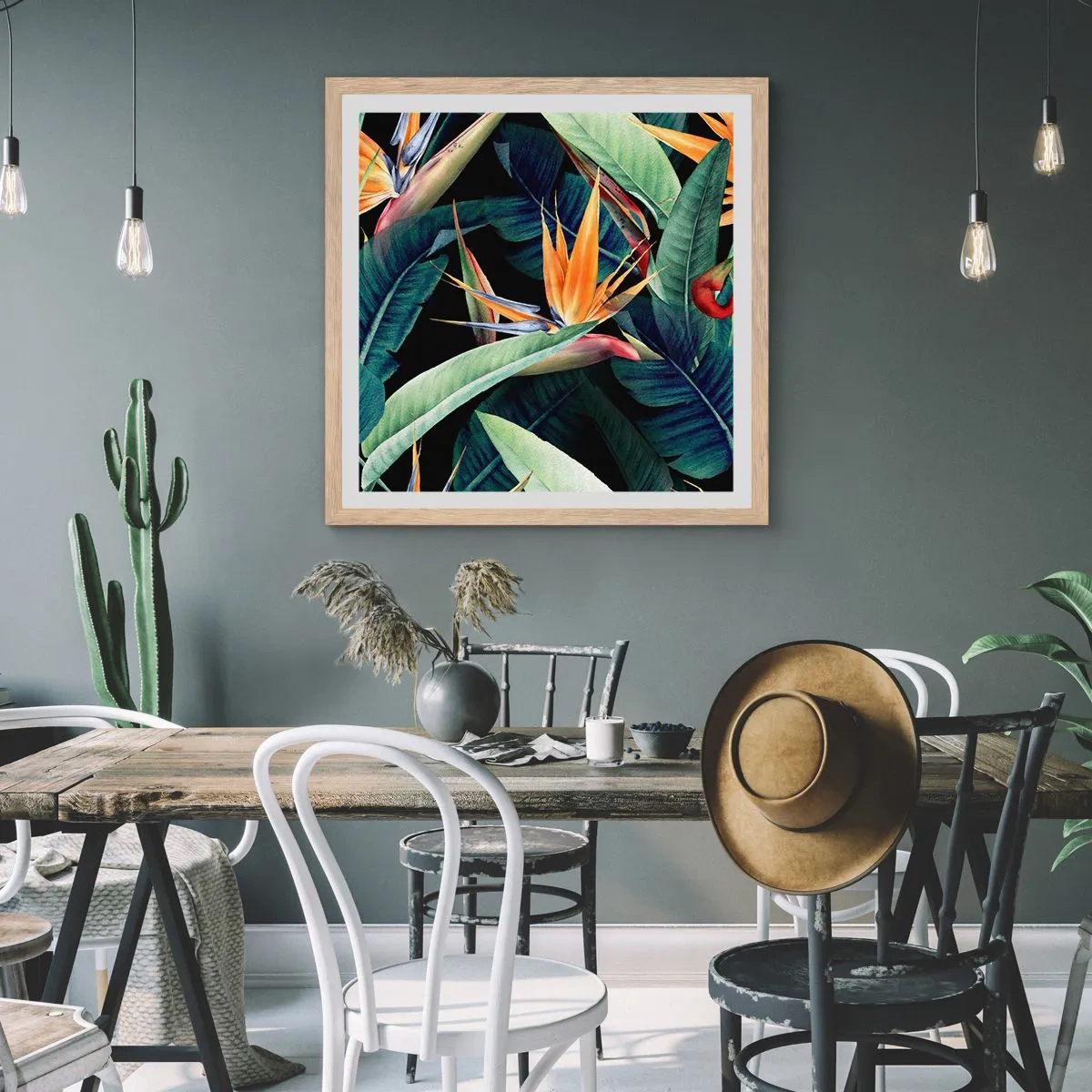 Affisch i ram av ljusek - Tropikens brinnande blommor - 50x50 cm