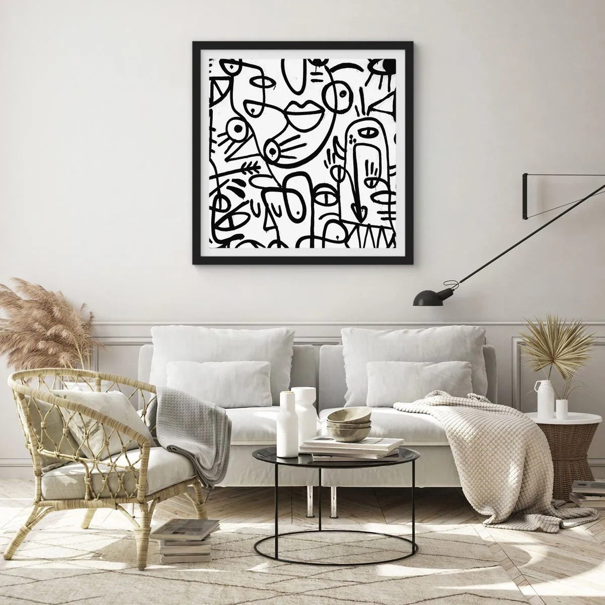 Affisch i svart ram - Ansikten och hägringar - 50x50 cm