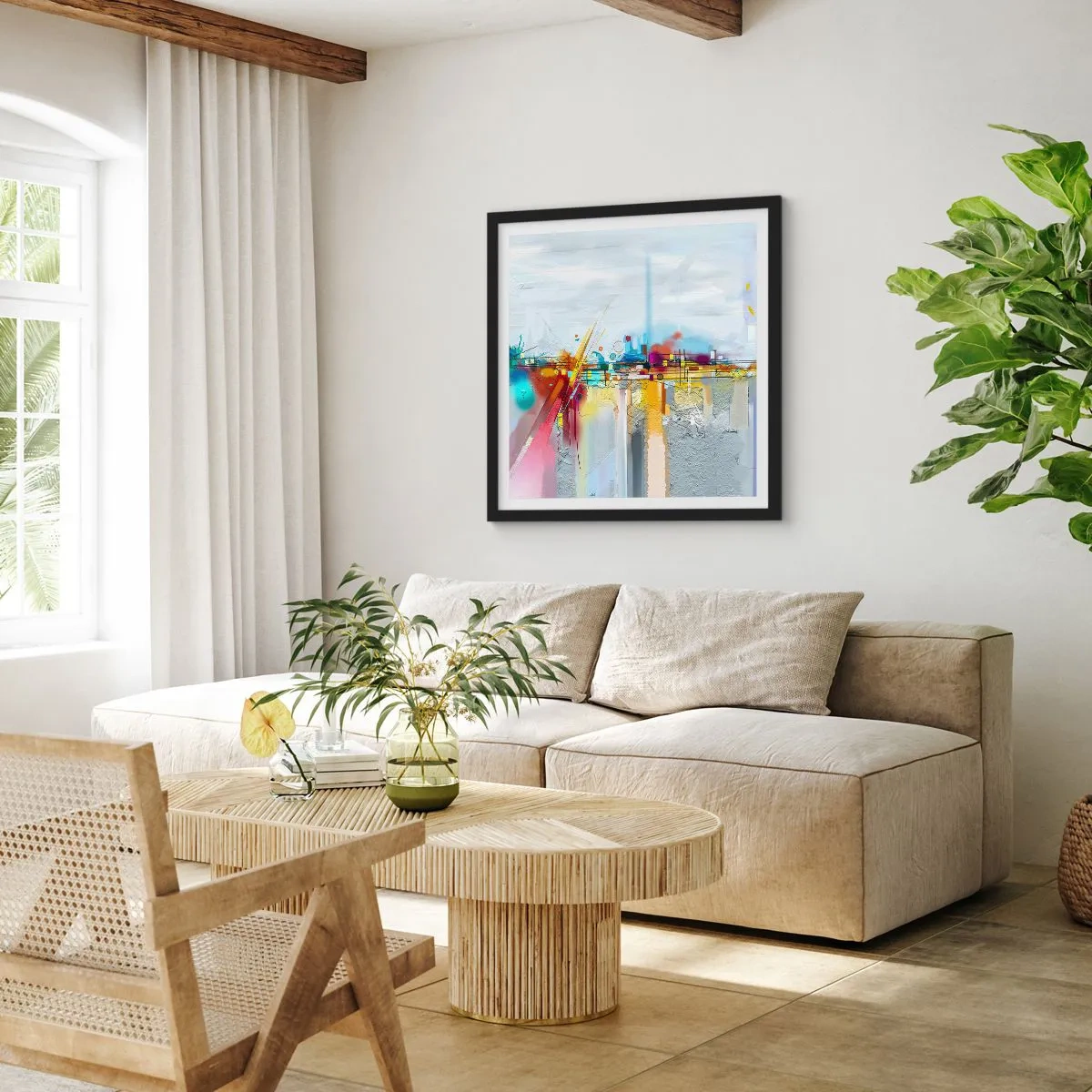 Affisch i svart ram - Glädjens bro över livets flod - 40x40 cm