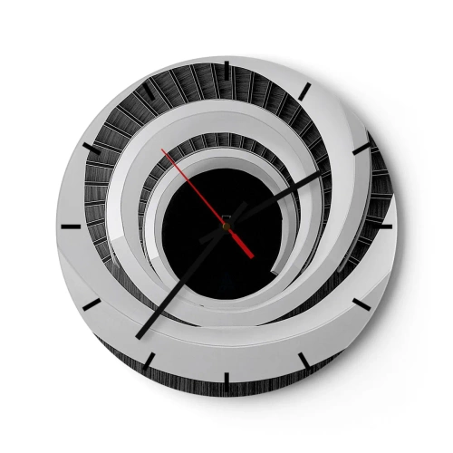 Väggklocka - Klocka på glas - Spiraltrappa i svartvitt stil - 30x30cm - Till sakens kärna - Modern väggdekoration för vardagsrum, kök och sovrum ARTTOR