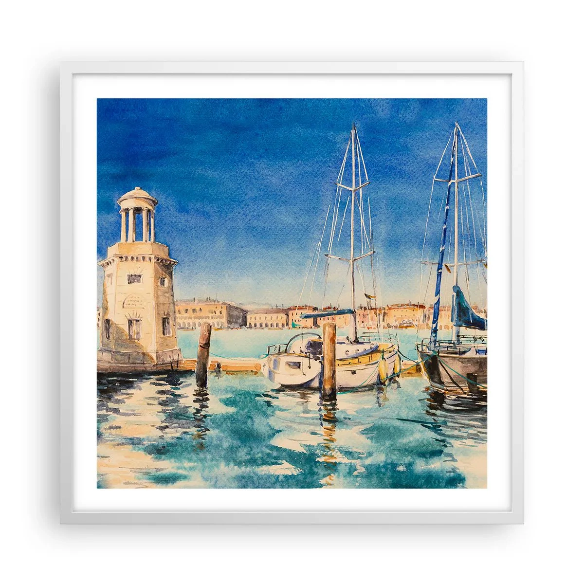 Affisch i vit ram - Solig lagun - 60x60 cm
