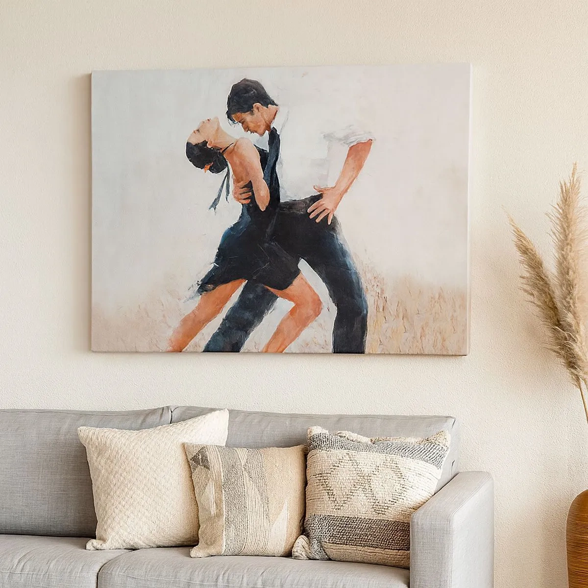 Canvastavla - Bild på duk - Ett par som dansar i en elegant, sensuell bild - 70x50cm - Mina drömmars tango - Modern väggdekoration för vardagsrum och sovrum ARTTOR