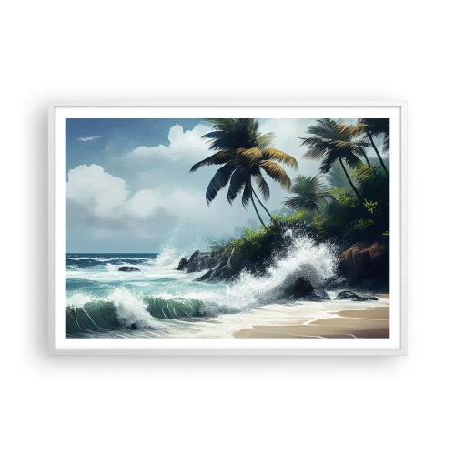 Affisch i vit ram - På en tropisk strand - 100x70 cm