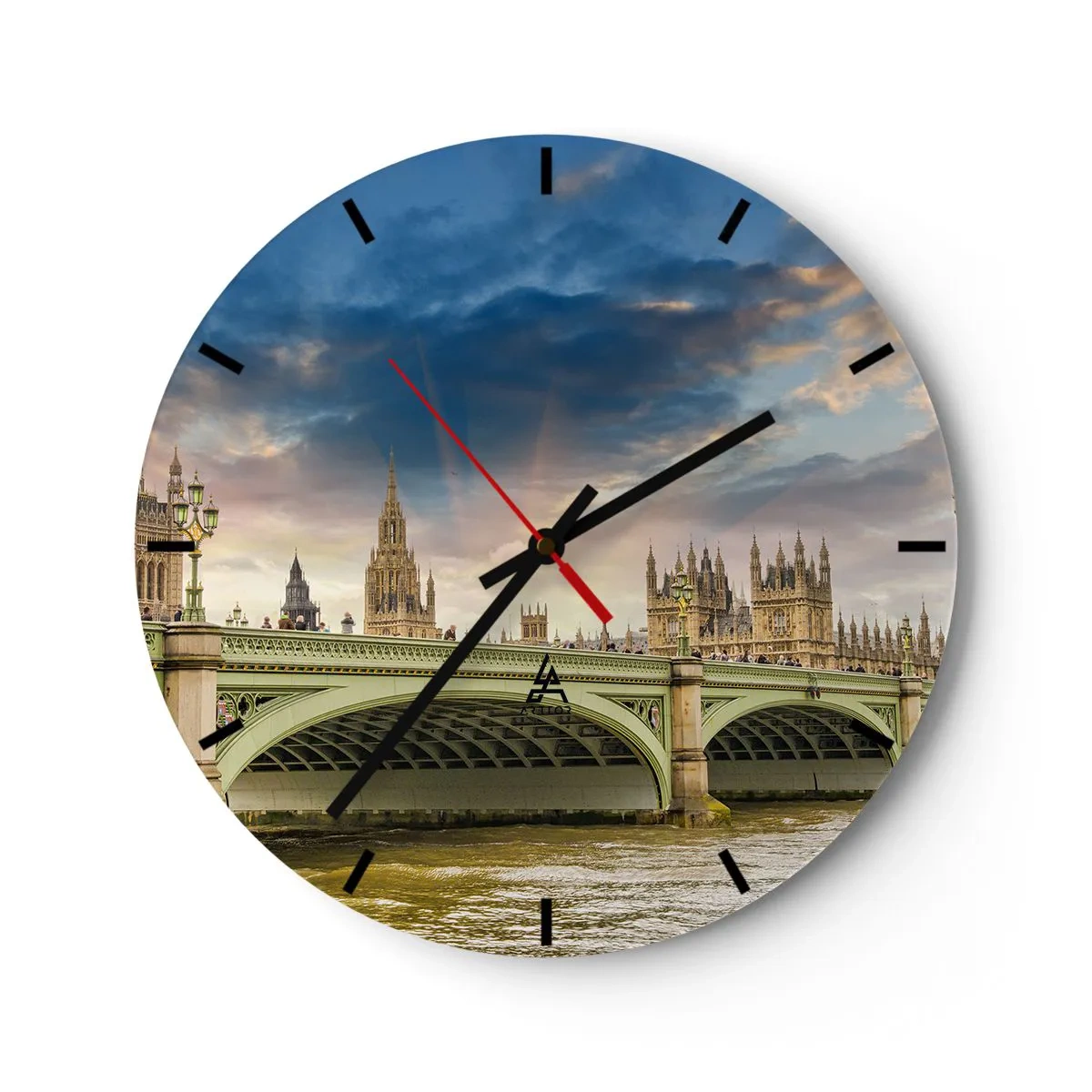 Väggklocka - Klocka på glas - Bron över Themsen med utsikt över Westminsterpalatset - 30x30cm - Tiden stannade i Imperiet - Modern väggdekoration för vardagsrum, kök och sovrum ARTTOR