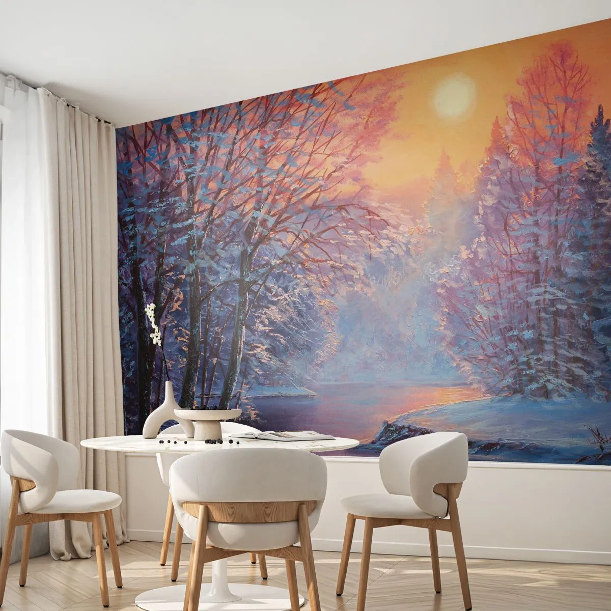 Fototapet Premium Sand - Vinterns färger - Landskap, Flod, Skog - 100x70 cm