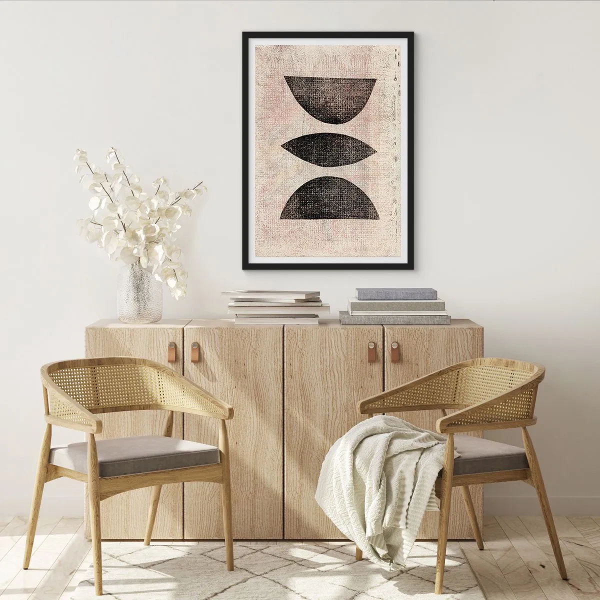 Affisch i svart ram - Geometrisk abstraktion i vintagestil - 50x70cm - Etnisk abstraktion - Modern väggdekoration för vardagsrum och sovrum ARTTOR