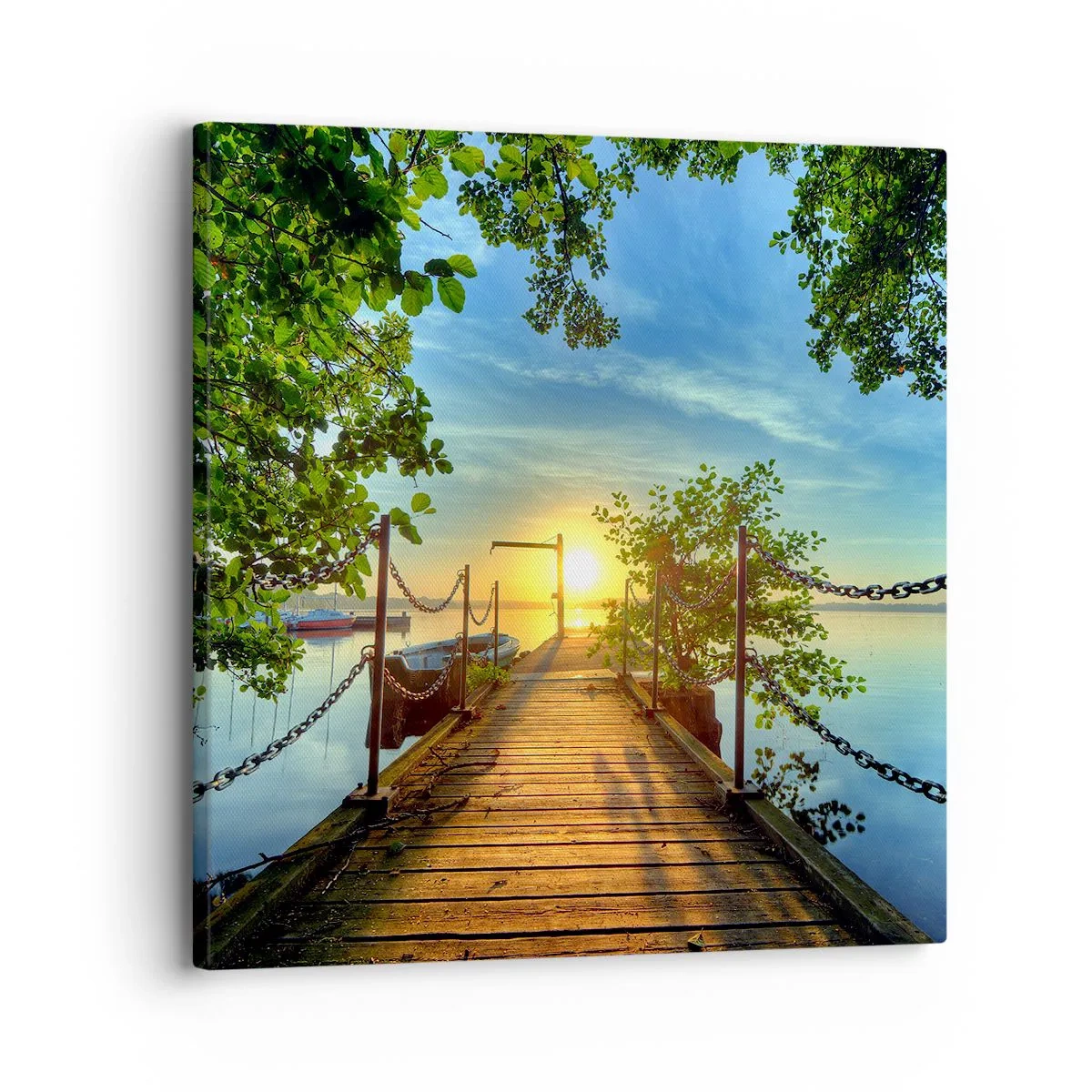 Canvastavla - Bild på duk - Solnedgång vid vatten - 30x30 cm