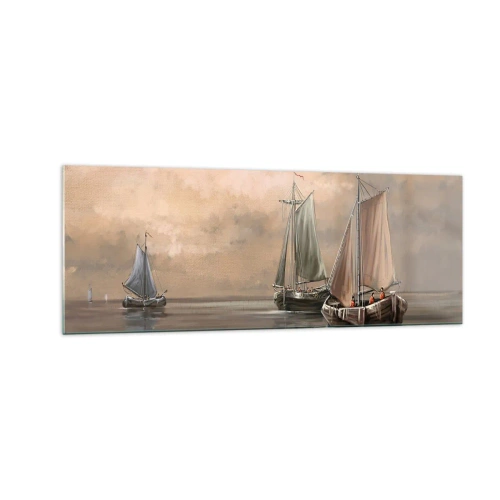 Glastavla - Bild på glas - Seglarnas hemkomst - 140x50 cm