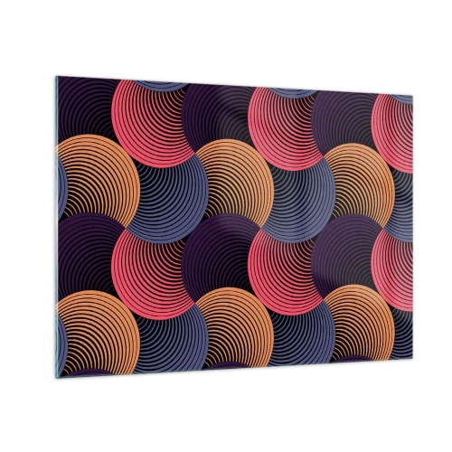 Glastavla - Bild på glas - Färgglada koncentriska cirklar som bildar ett geometriskt mönster - 70x50cm - I en cirkulär rytm - Modern väggdekoration för vardagsrum och sovrum ARTTOR