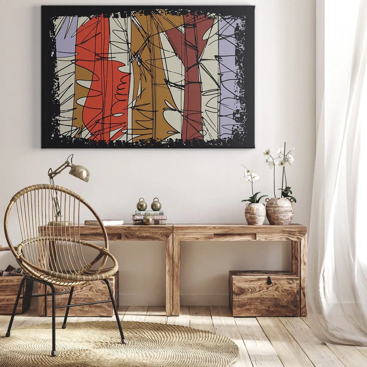 Canvastavla - Bild på duk - Abstrakt komposition i intensiva färger - 70x50cm - Spontan komposition - Modern väggdekoration för vardagsrum och sovrum ARTTOR