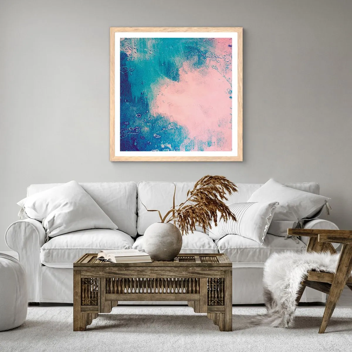Affisch i ram av ljusek - Blåa famnar - 60x60 cm