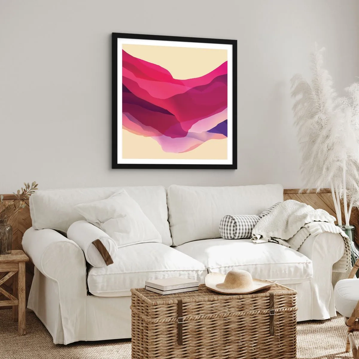 Affisch i svart ram - Purpurfärgade vågor - 60x60 cm