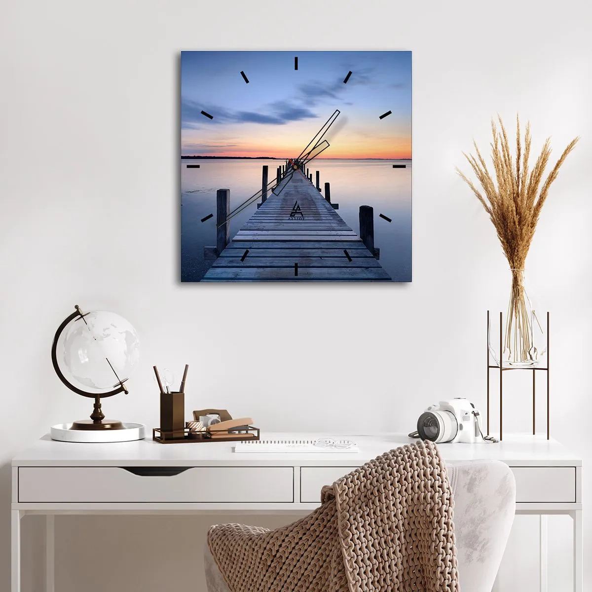 Väggklocka - Klocka på glas - Klara solnedgångens ro - 40x40 cm