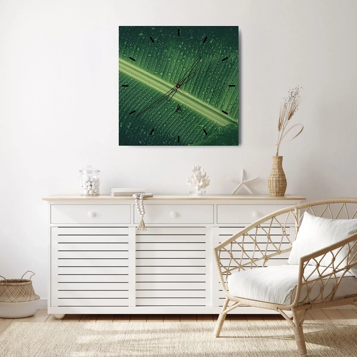 Väggklocka - Klocka på glas - Grönskans struktur - 40x40 cm