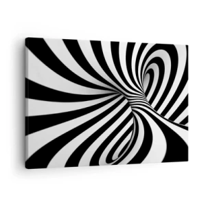 Canvastavla - Bild på duk - Abstrakt tunnel med svarta och vita spiralränder - 70x50cm - Komposition: dansande rum - Modern väggdekoration för vardagsrum och sovrum ARTTOR