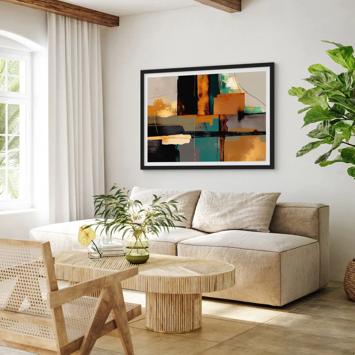 Affisch i svart ram - Abstraktion - ljus och skugga - 100x70 cm