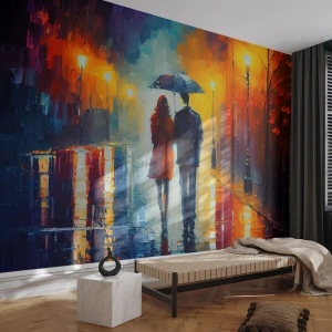 Självhäftande Fototapet Deluxe Sticker - Tillsammans - en färgglad natt - Par, Romantisk, Gå - 100x70 cm