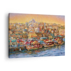 Canvastavla - Bild på duk - Pittoreskt panorama över Istanbul med utsikt över bukten och staden - 70x50cm - Istanbul-berättelse - Modern väggdekoration för vardagsrum och sovrum ARTTOR