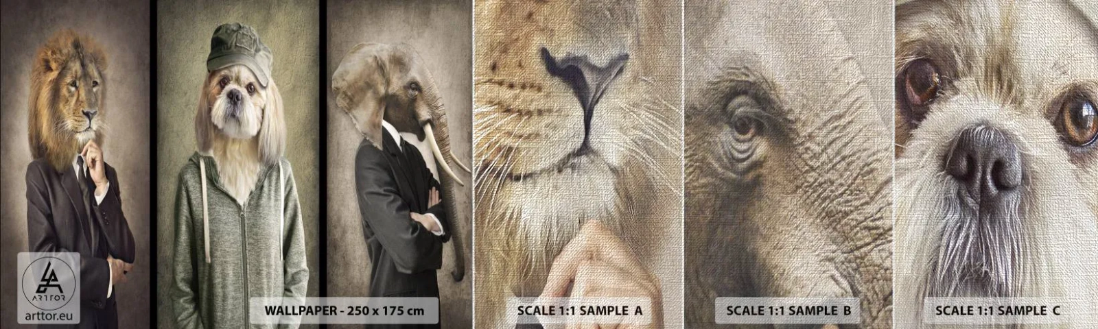 Provbit av fototapet Premium Canvas - Jag föredrar avslappnad stil - Abstraktion, Lejon, Hund - 100x30 cm