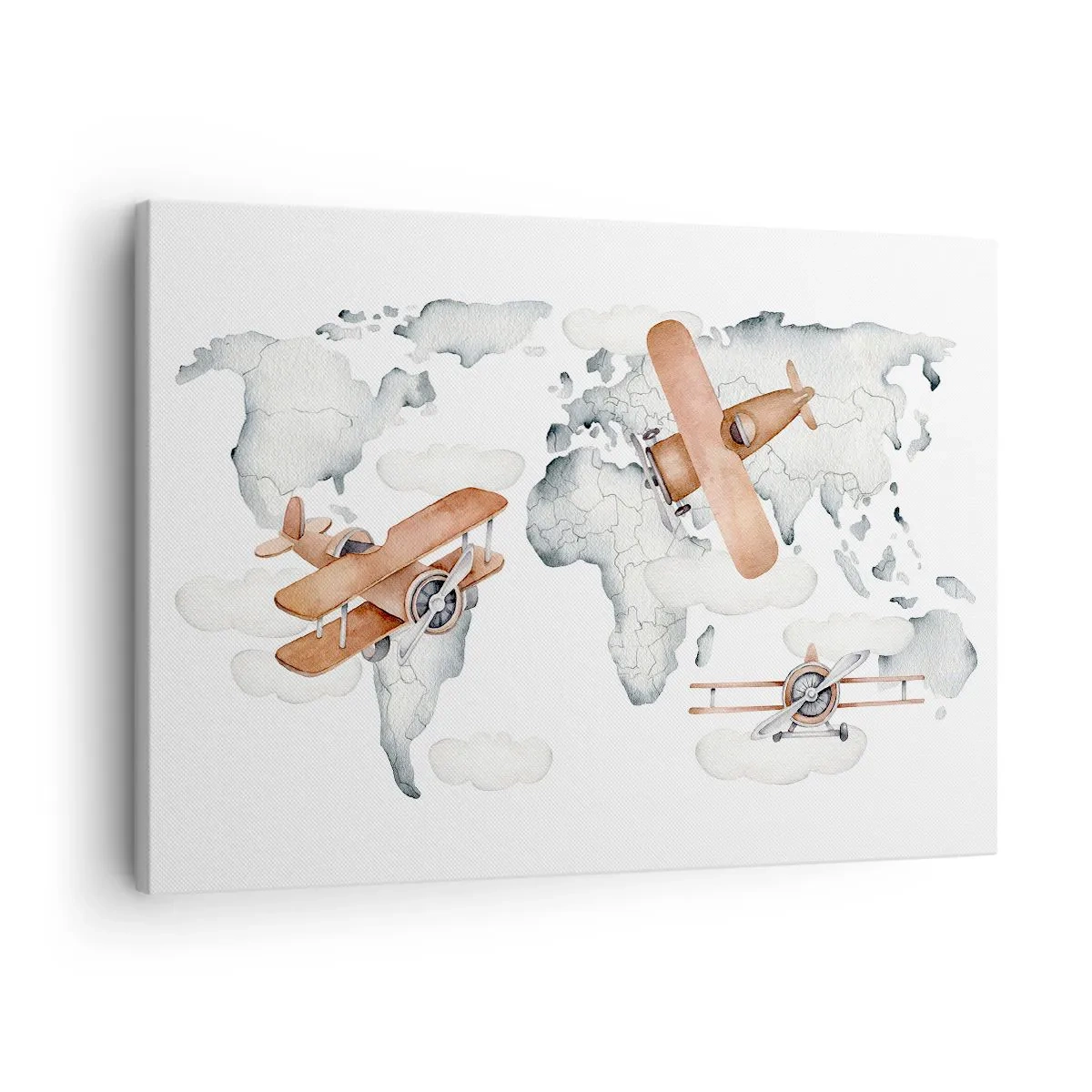 Canvastavla - Bild på duk - Illustration av en världskarta med flygplan - 70x50cm - I den banbrytande andan - Modern väggdekoration för vardagsrum och sovrum ARTTOR