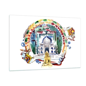 Glastavla - Bild på glas - Indiska världsbalansen - 120x80 cm