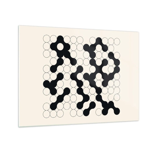 Glastavla - Bild på glas - En svartvit grafisk mosaik bestående av sammankopplade prickar. - 70x50cm - Kinesiskt spel - variation - Modern väggdekoration för vardagsrum och sovrum ARTTOR
