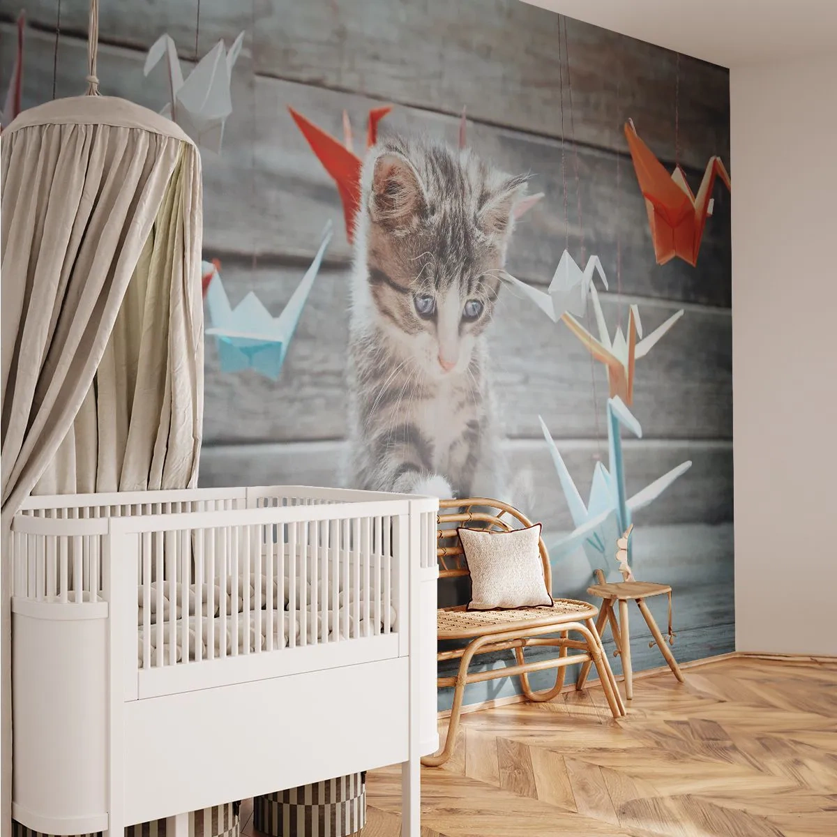 Fototapet Premium Canvas - Första lektionen - Djur, Katt, Origami - 250x175 cm