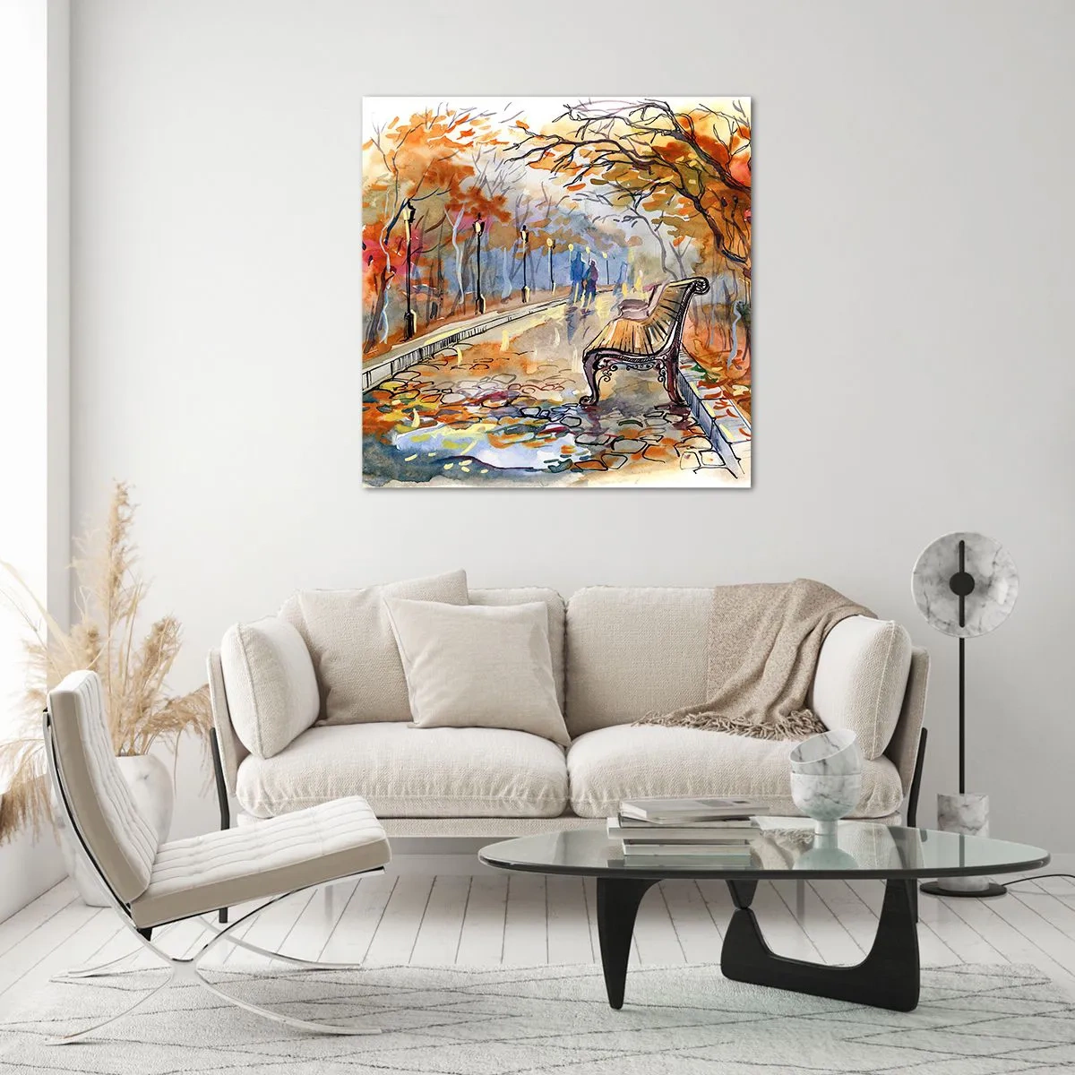 Glastavla - Bild på glas - Vandra tillsammans mot hösten - 30x30 cm