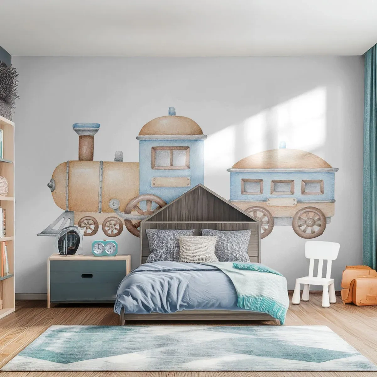 Fototapet Premium Sand - Stående vid stationen... - Barns, Tåg, Retro - 250x175 cm