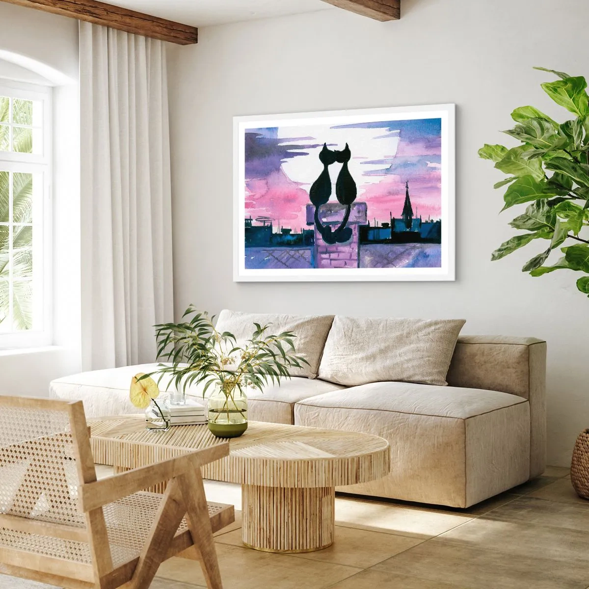 Affisch i vit ram - Rendez-vous under månen - 91x61 cm