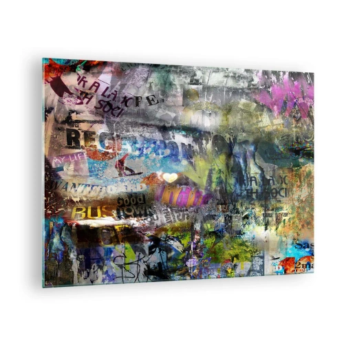 Glastavla - Bild på glas - Färgglatt abstrakt graffitikollage - 70x50cm - Collage med minnen - Modern väggdekoration för vardagsrum och sovrum ARTTOR