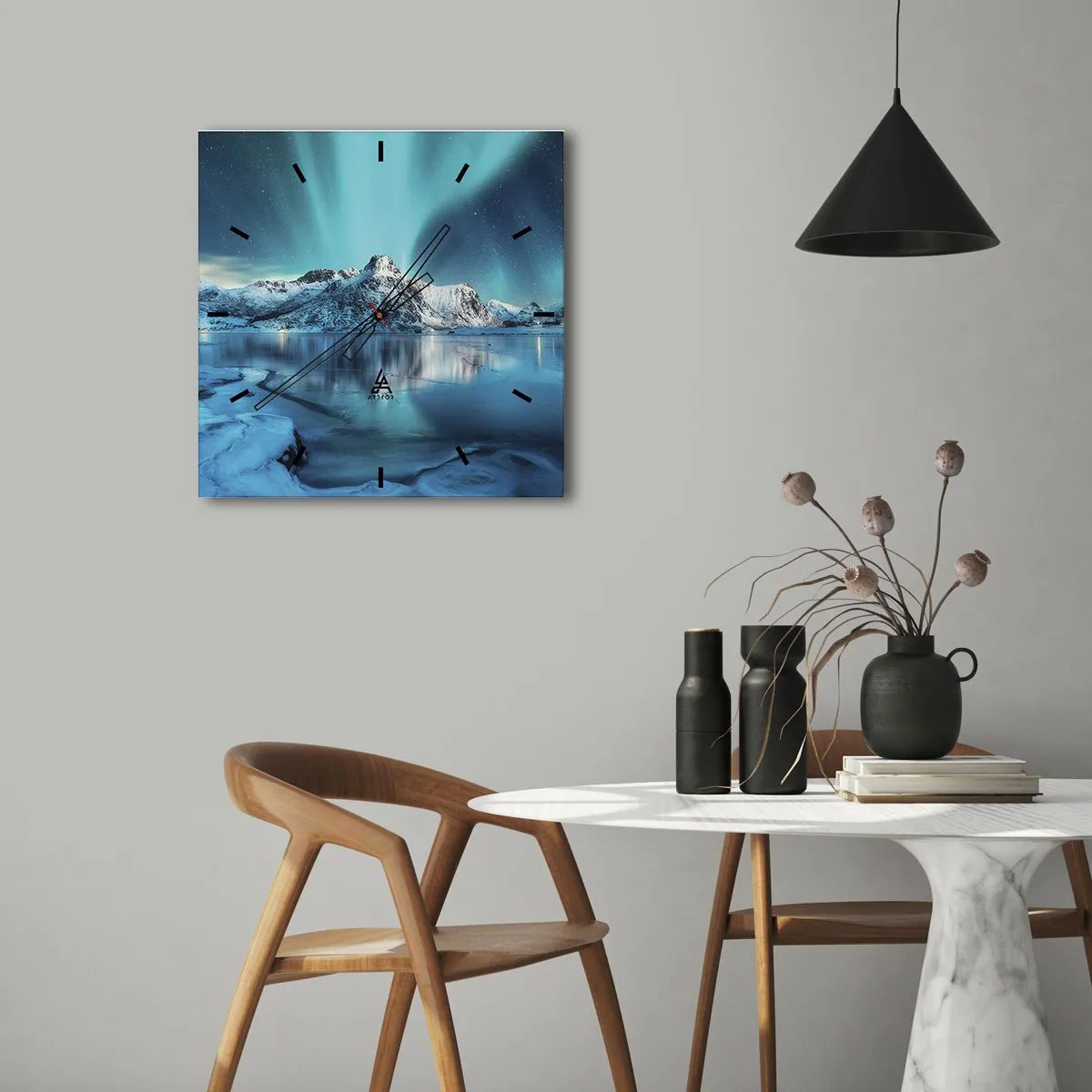 Väggklocka - Klocka på glas - Ljusets natt - 40x40 cm