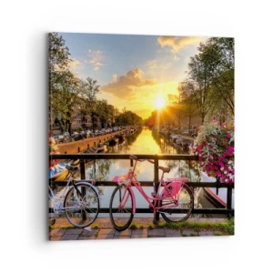 Canvastavla - Bild på duk - Vårmorgon i Amsterdam - 70x70 cm