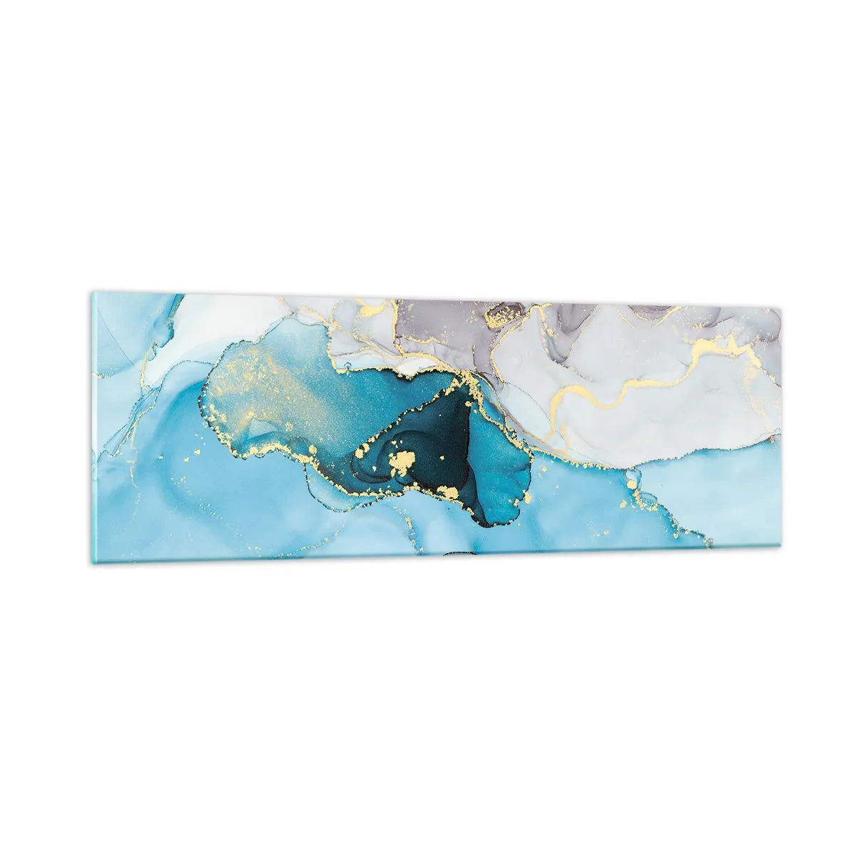 Glastavla - Bild på glas - Studie över mötet mellan grå och turkos - 90x30 cm