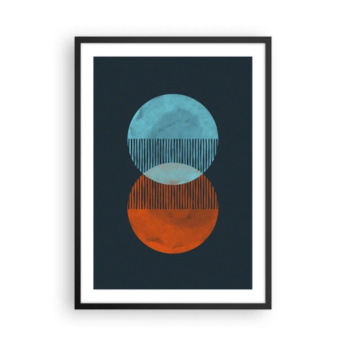 Affisch i svart ram - Abstrakta cirklar i nyanser av blått och orange - 50x70cm - Astronomisk fantasi - Modern väggdekoration för vardagsrum och sovrum ARTTOR