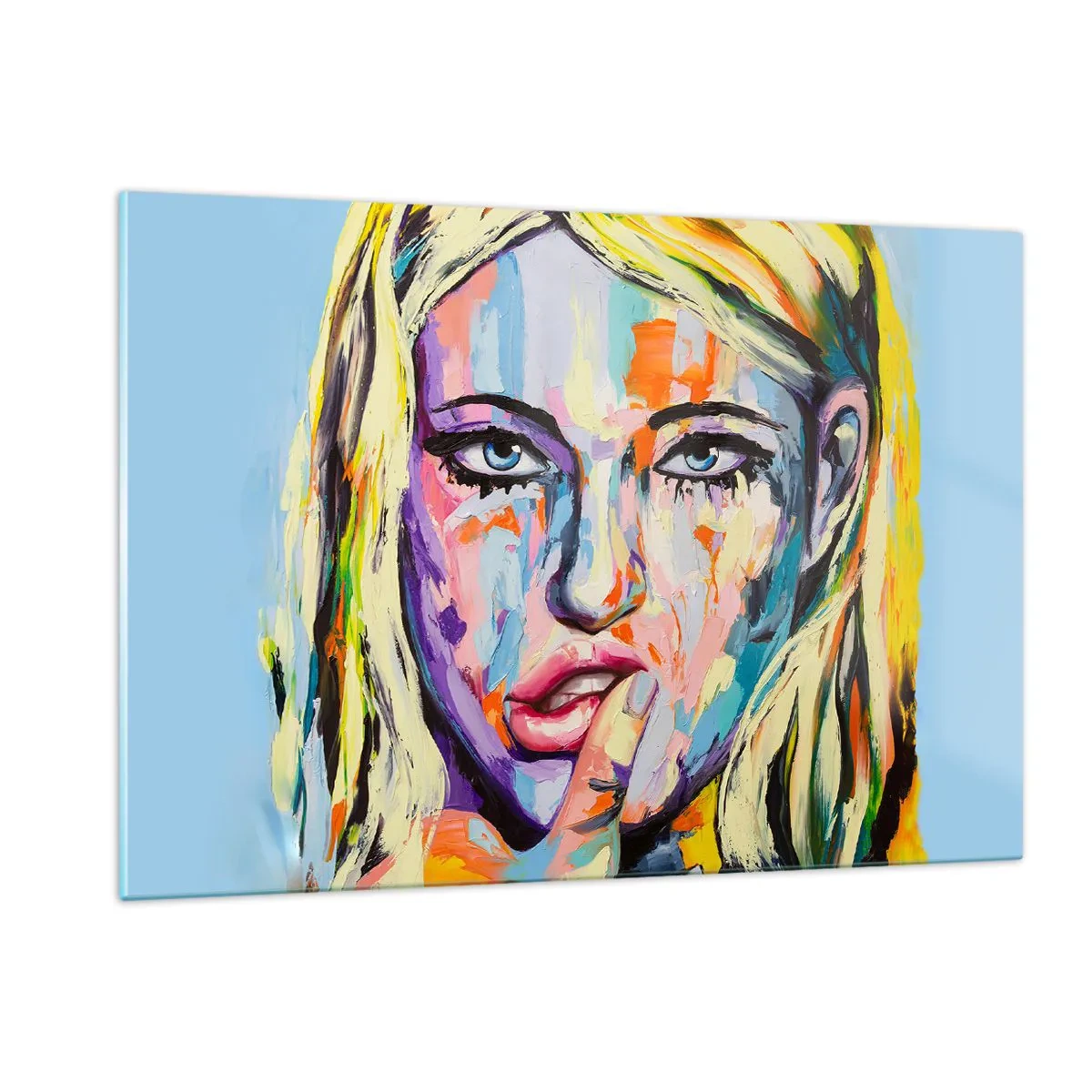 Glastavla - Bild på glas - Titta henne rakt in i ögonen - 120x80 cm