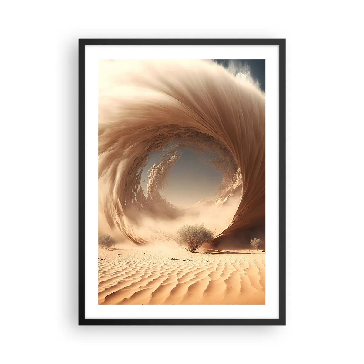 Affisch i svart ram - En fenomenal sandvirvel i öknen - 50x70cm - Öppen portal - Modern väggdekoration för vardagsrum och sovrum ARTTOR