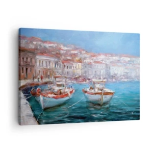 Canvastavla - Bild på duk - Båtar i en pittoresk italiensk vik - 70x50cm - Italiensk vik - Modern väggdekoration för vardagsrum och sovrum ARTTOR