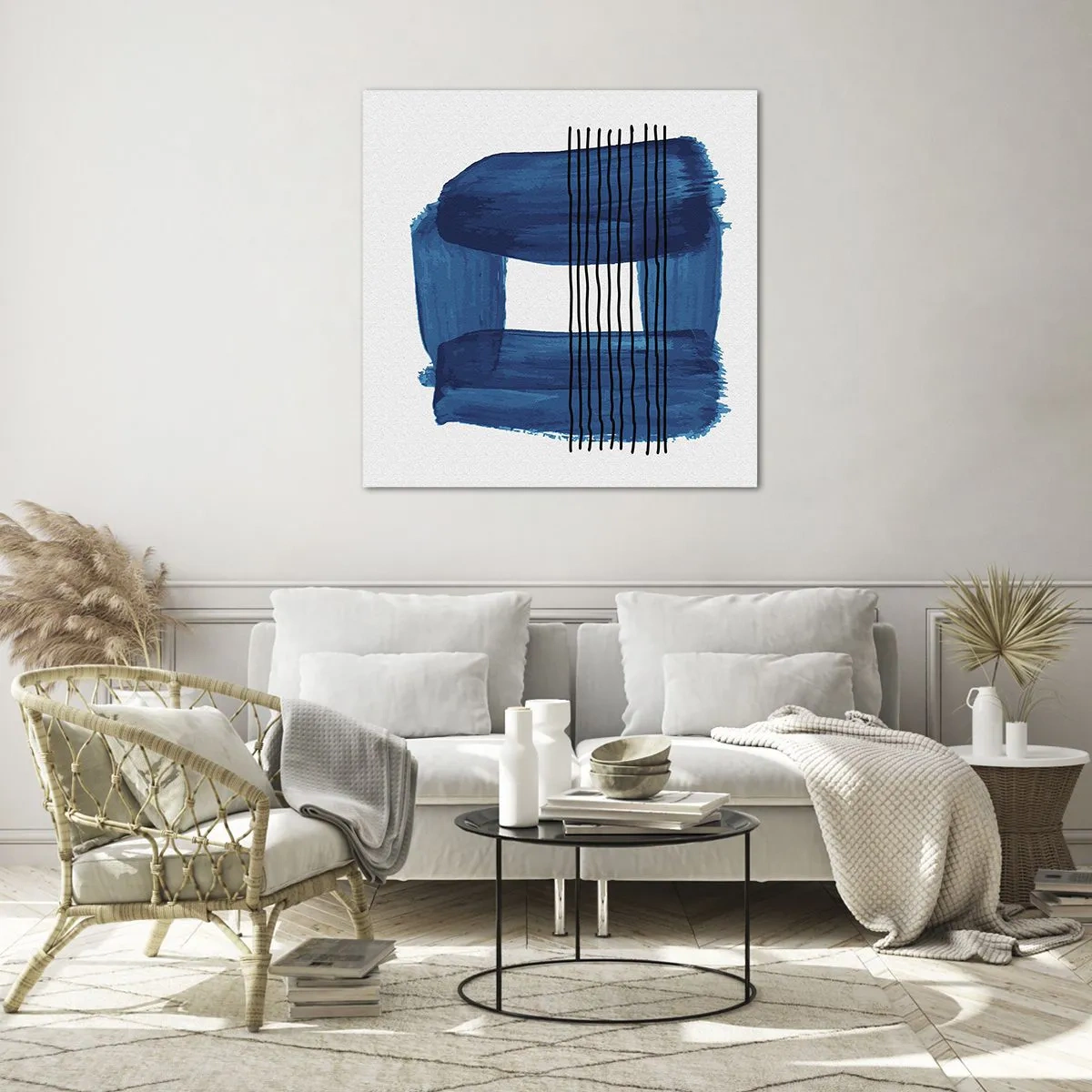 Glastavla - Bild på glas - Svart-blå komposition - 70x70 cm