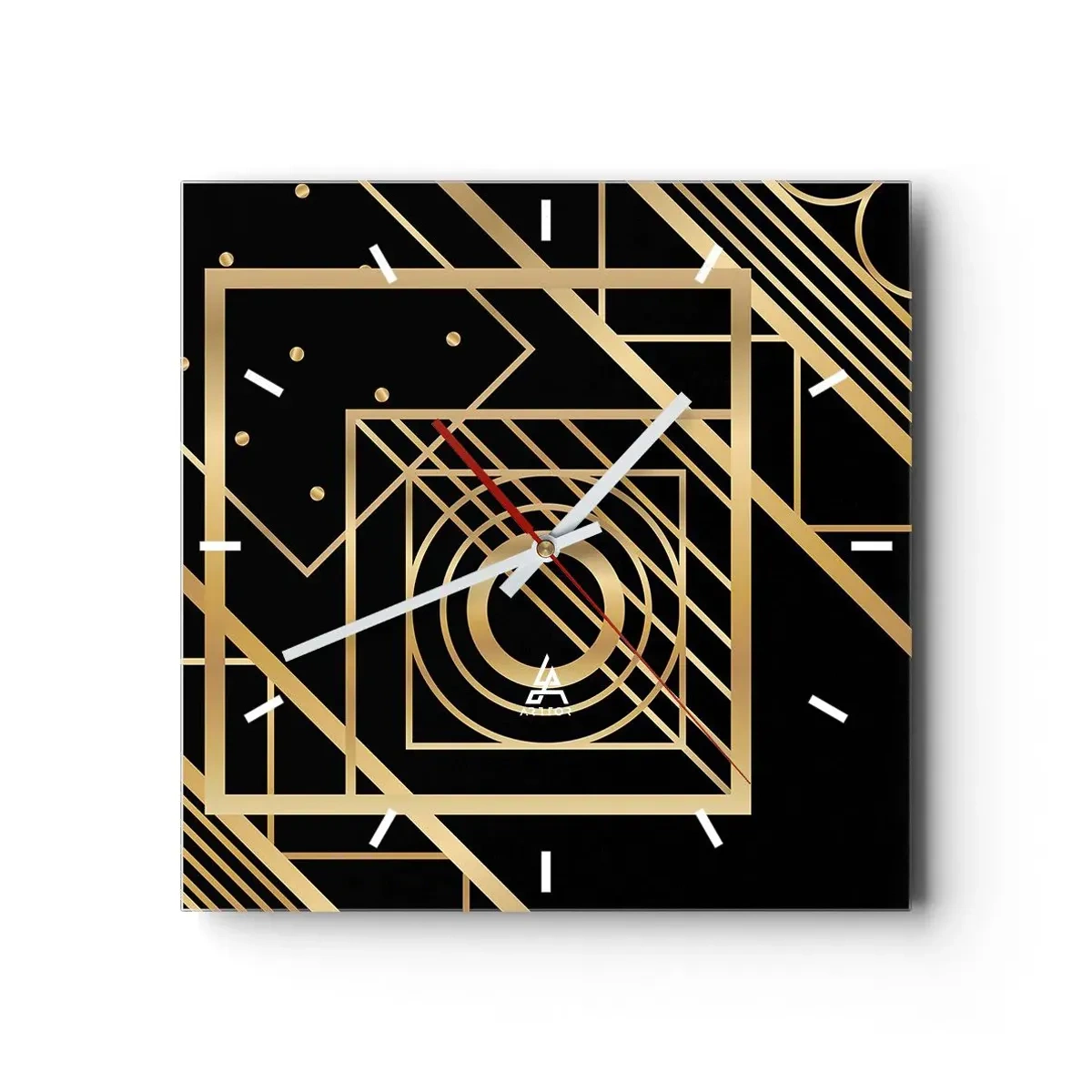 Väggklocka - Klocka på glas - Gyllene geometri - 30x30 cm