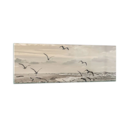 Glastavla - Bild på glas - Havets brus, fågelsång - 90x30 cm