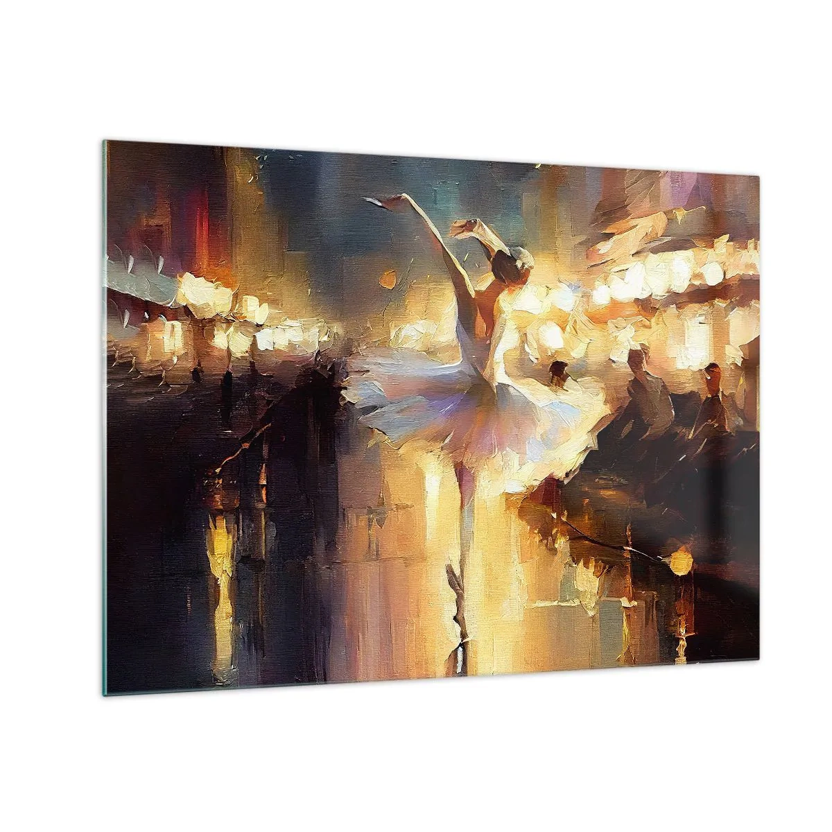 Glastavla - Bild på glas - Ballerina i stadens ljus - 70x50cm - Ett mirakel på gatan - Modern väggdekoration för vardagsrum och sovrum ARTTOR