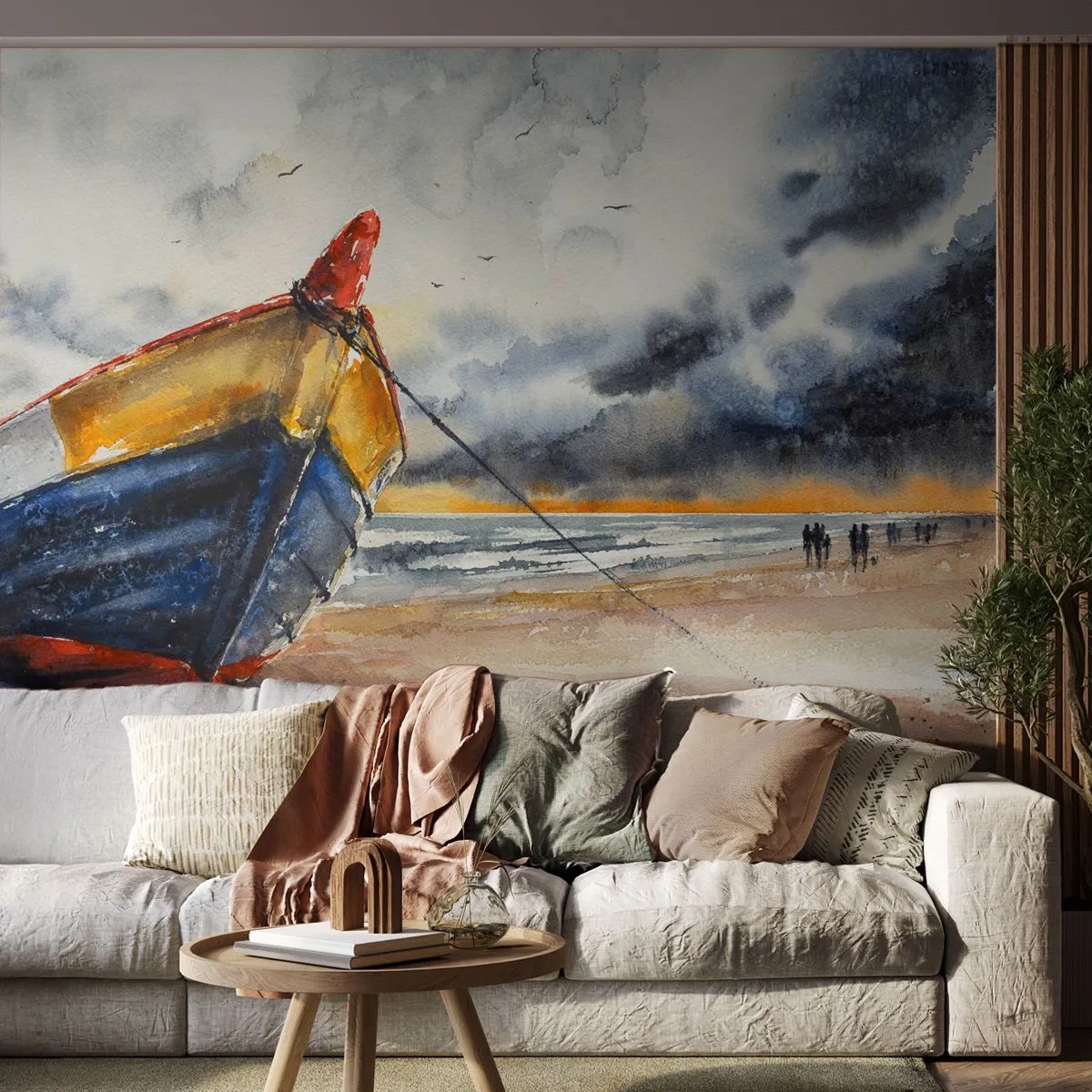 Fototapet Premium Sand - Vila på stranden - Landskap, Båt, Seaside - 100x70 cm