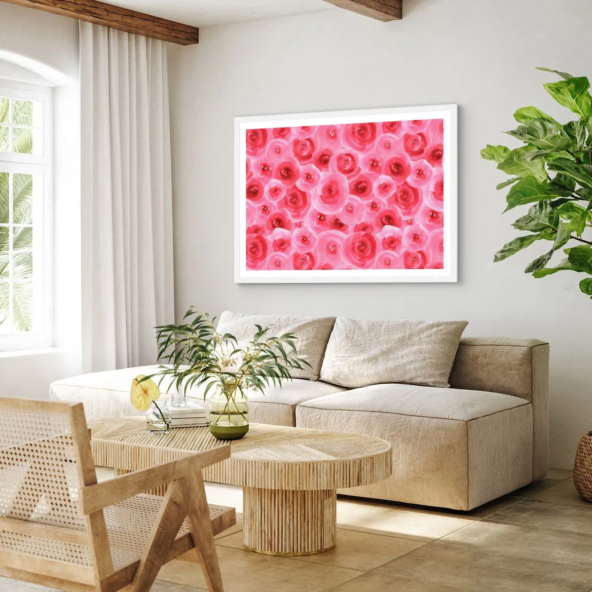 Affisch i vit ram - Rosor upe och nere - 100x70 cm