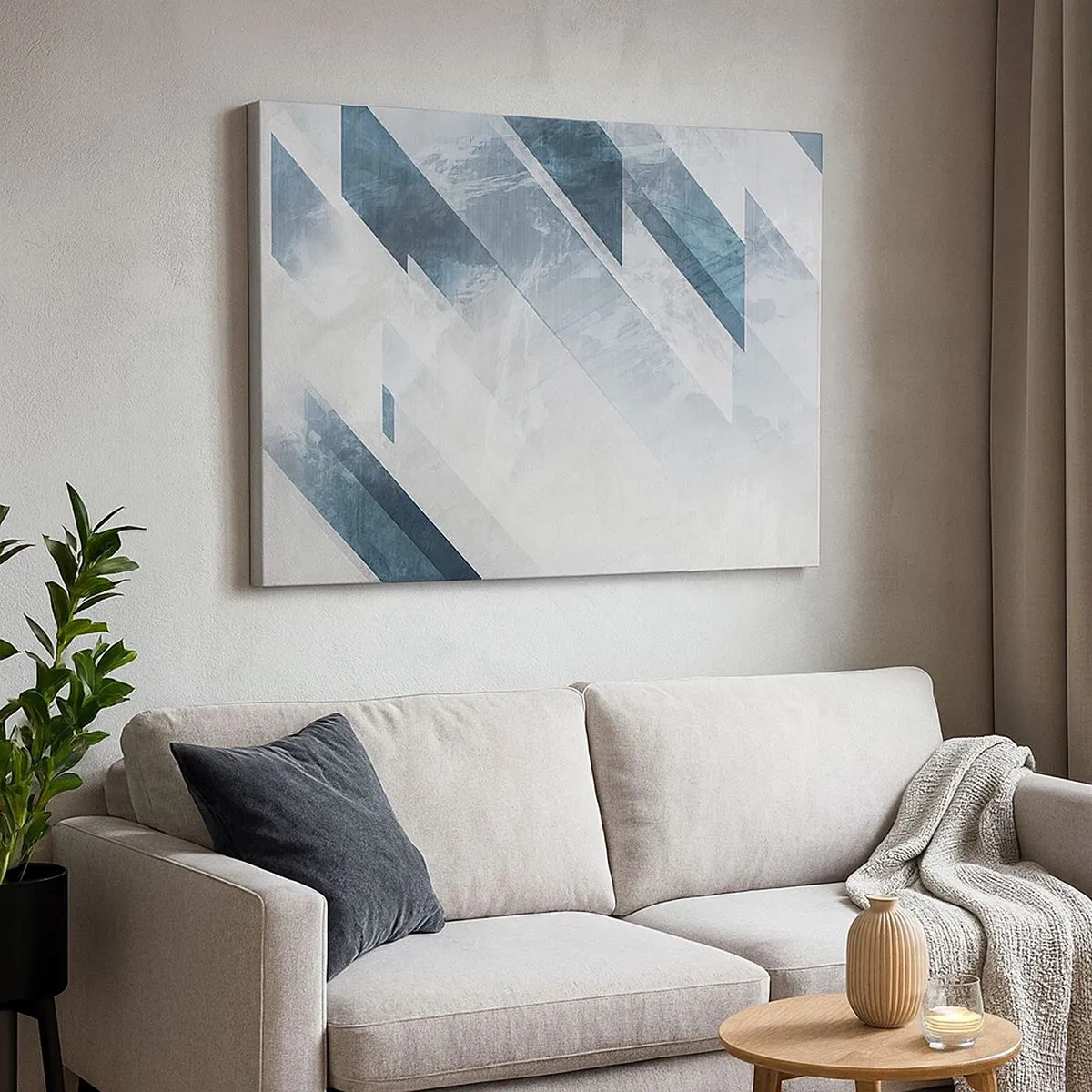 Canvastavla - Bild på duk - Abstrakta linjer i nyanser av grått och blått - 70x50cm - Tredimensionell komposition – gråhetens rörelse - Modern väggdekoration för vardagsrum och sovrum ARTTOR