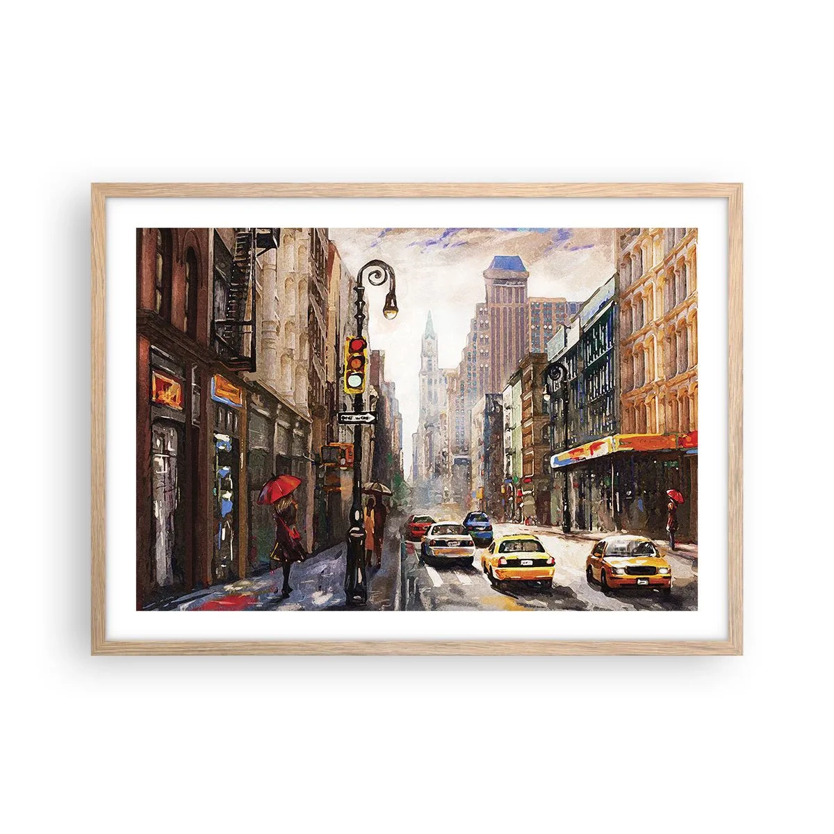 Affisch i ram av ljusek - New York - färgglad också i regnet - 70x50 cm