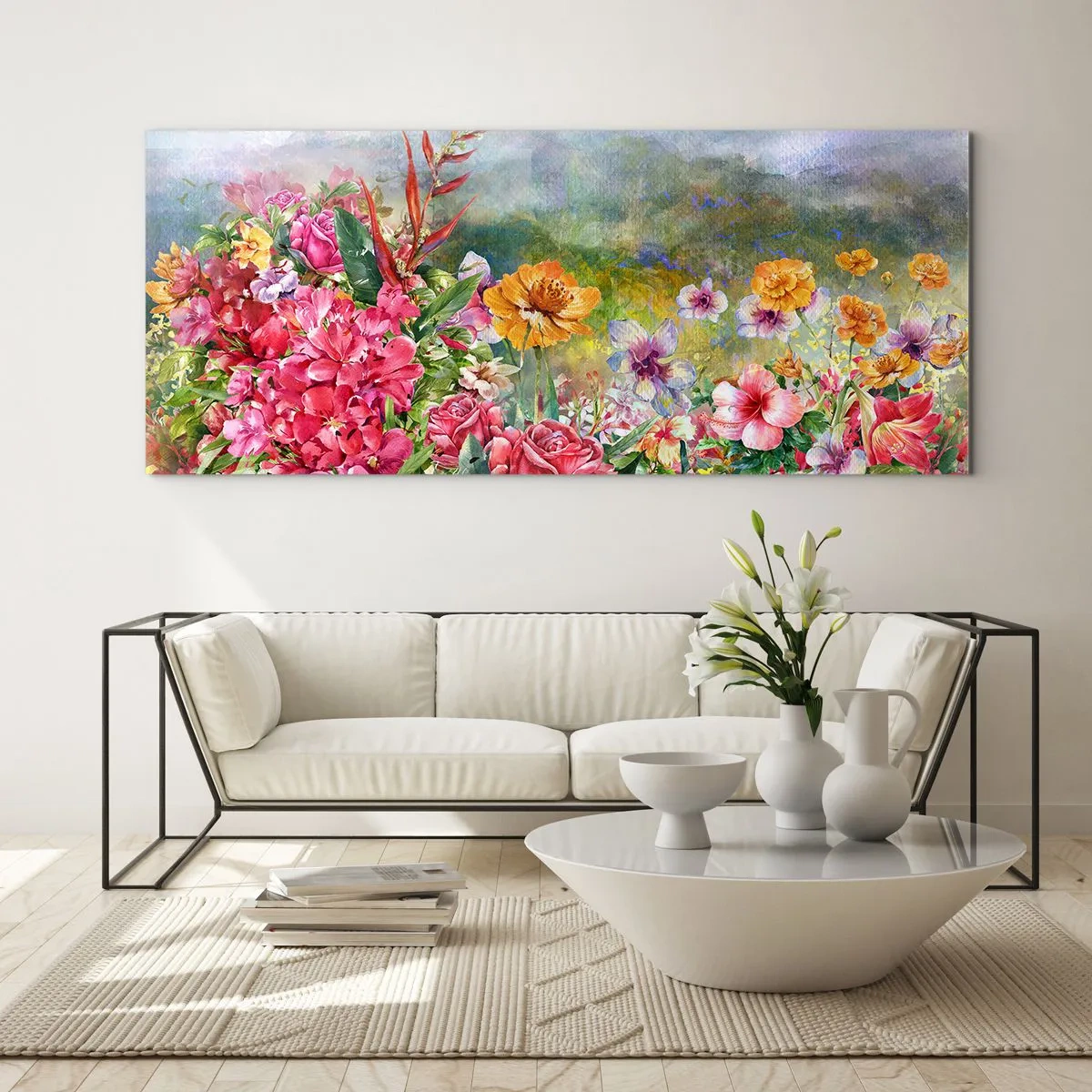 Glastavla - Bild på glas - En trädgård som blivit galen - 100x40 cm