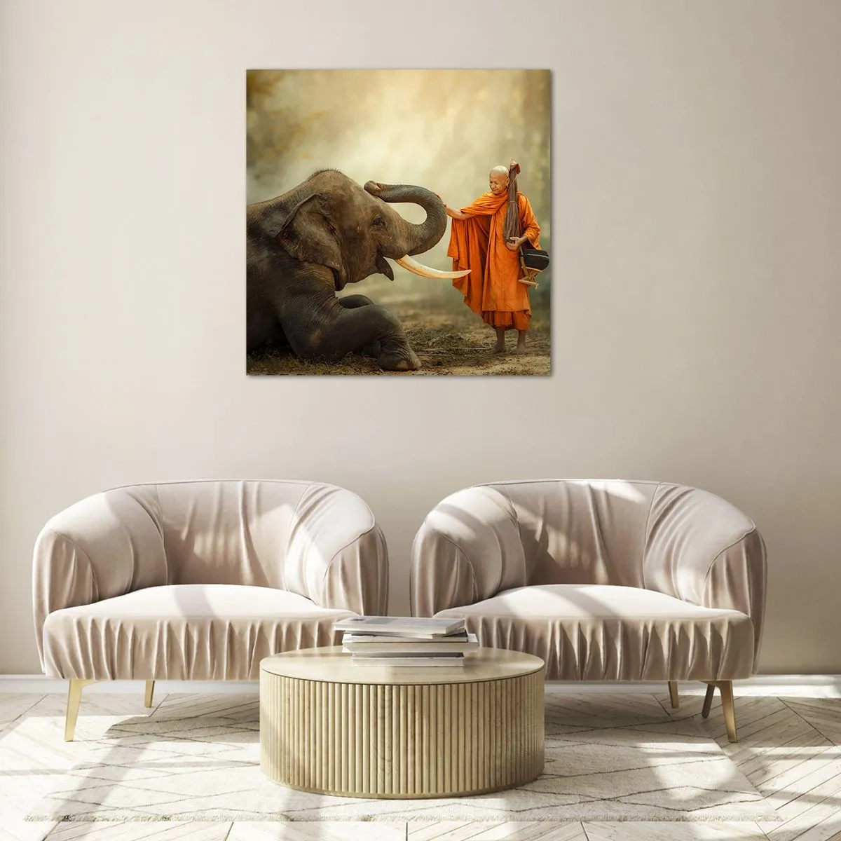 Glastavla - Bild på glas - Ett möte under resan - 70x70 cm
